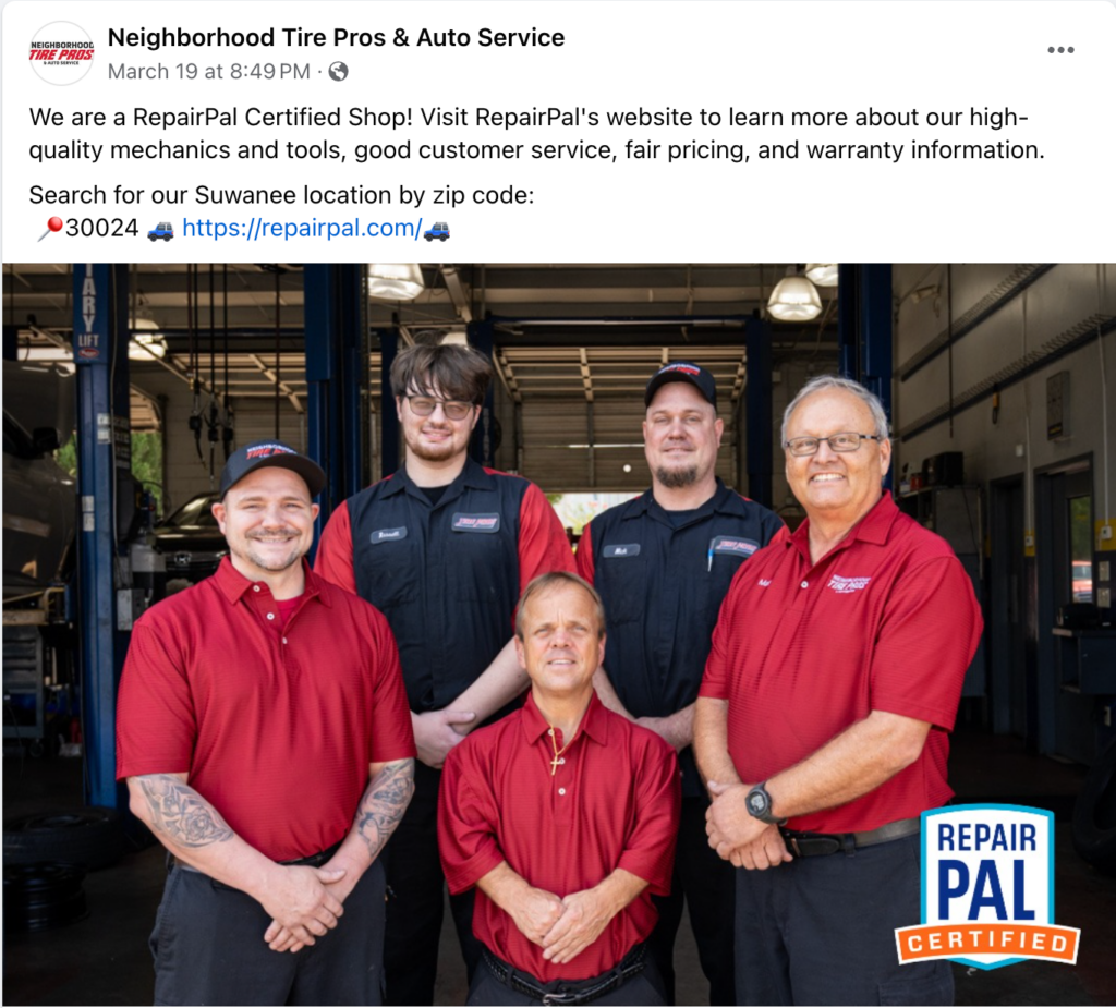 Example of a social media post - Neighborhood Tire Pros and Auto Service