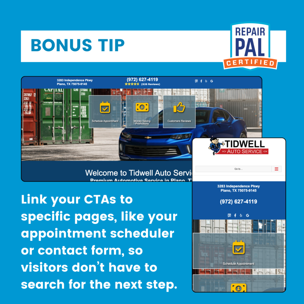 Link your CTAs to specific pages, like your appointment scheduler or contact form, so visitors do not have to search for the next step.