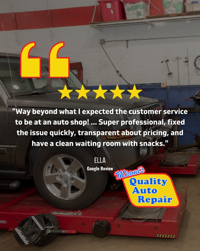 RepairPal Certified Shop, Miami’s Quality Auto Repair (Miami, FL), promotes a good review about their waiting room amenities